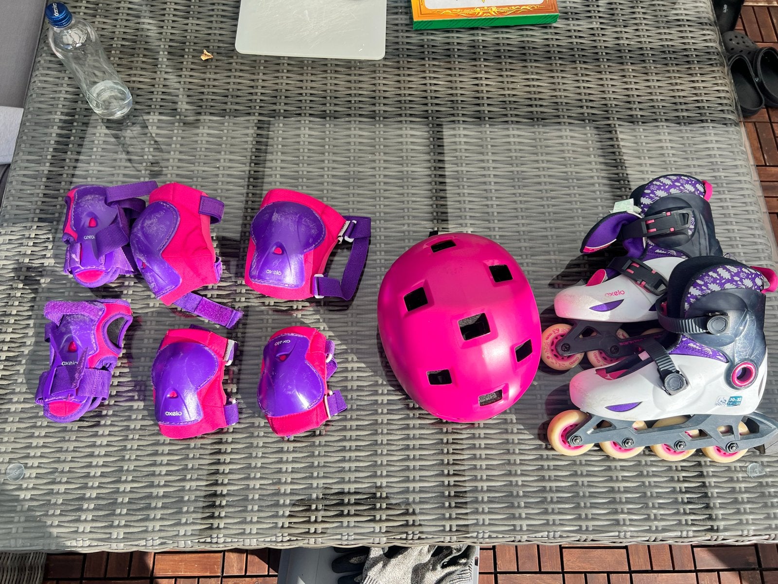 Oxelo rolschaatsen set maat 30-32 met bescherming en helm, Ophalen, Verstelbaar, Gebruikt, Kinderen