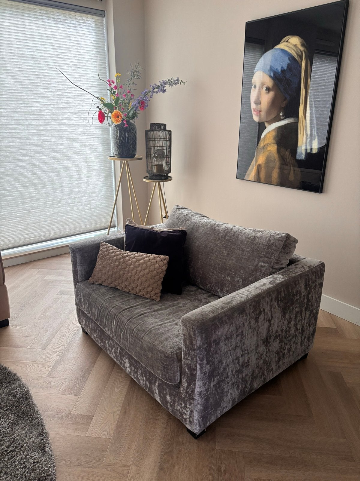 Luxe Keijser&Co by Index Loveseat - Grijs Crushed Velvet, Huis en Inrichting, Ophalen, 150 tot 200 cm, Tweepersoons, 75 tot 100 cm