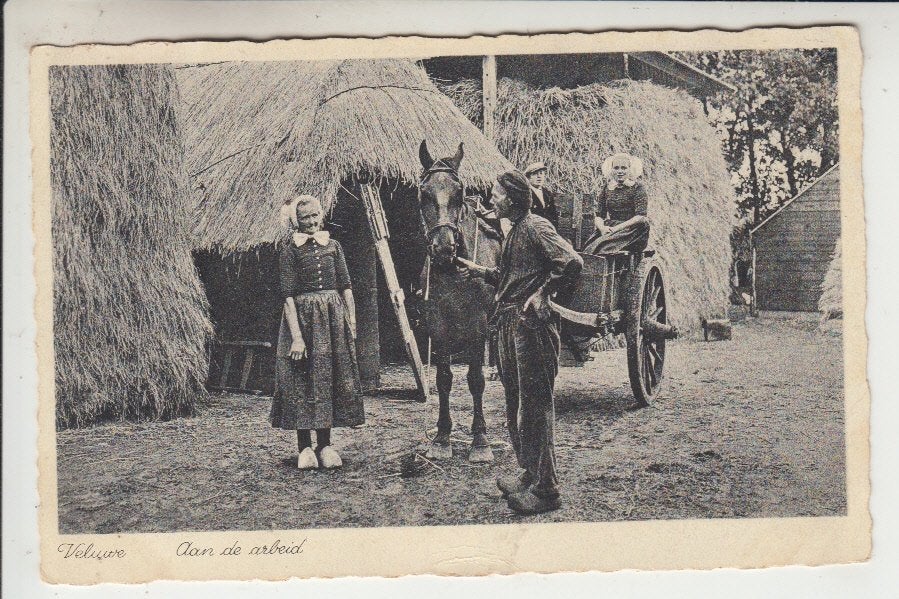 Veluwe - Klederdracht - Paard en Wagen - Boerderij/Hooiberg, Verzamelen, Ansichtkaarten | Nederland, Ophalen of Verzenden, 1920 tot 1940