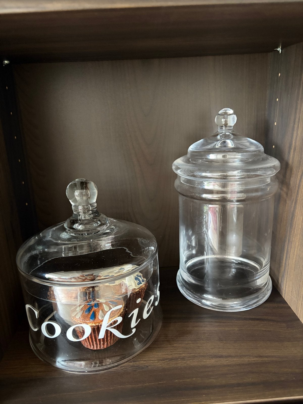 2 Glazen potten met deksel en decoratieve cupcakes, Ophalen, Gebruikt, Glas, Landelijk