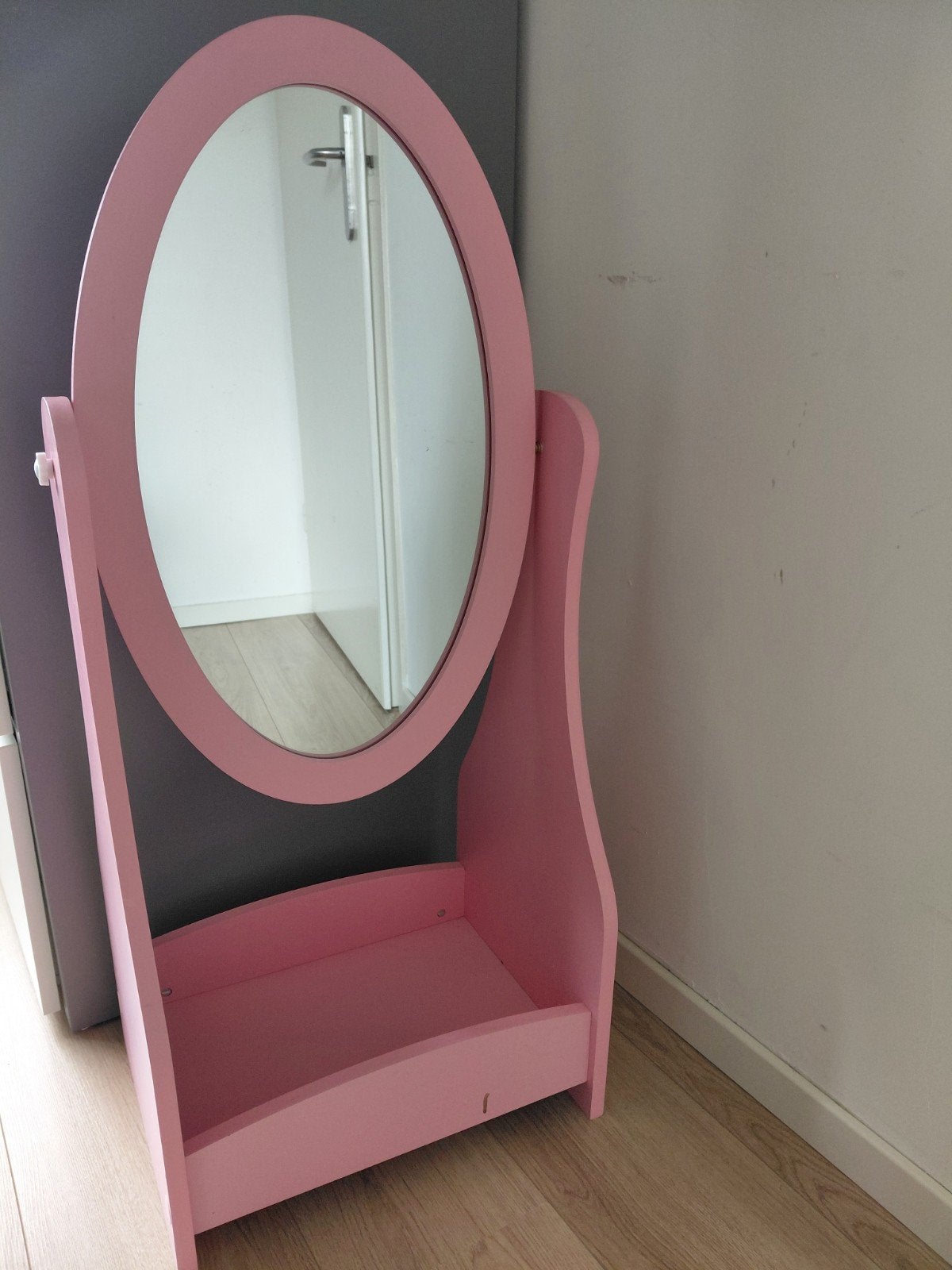 Roze ovale spiegel voor kinderkamer - 41x94 cm, Huis en Inrichting, Ophalen, Minder dan 50 cm, Gebruikt, Minder dan 100 cm