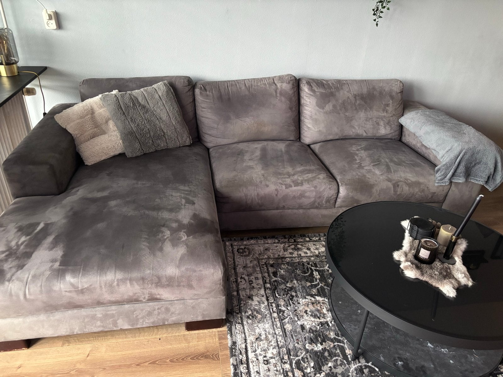 Comfortabele Grijze Hoekbank, Ophalen, 250 tot 300 cm, 100 tot 125 cm, Hoekbank