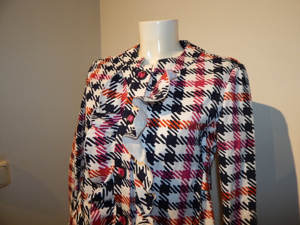 Red Valentino jasje kleur ruiten ruffel knopen met strik I46, Maat 38/40 (M), Zo goed als nieuw, Jasje, Valentino