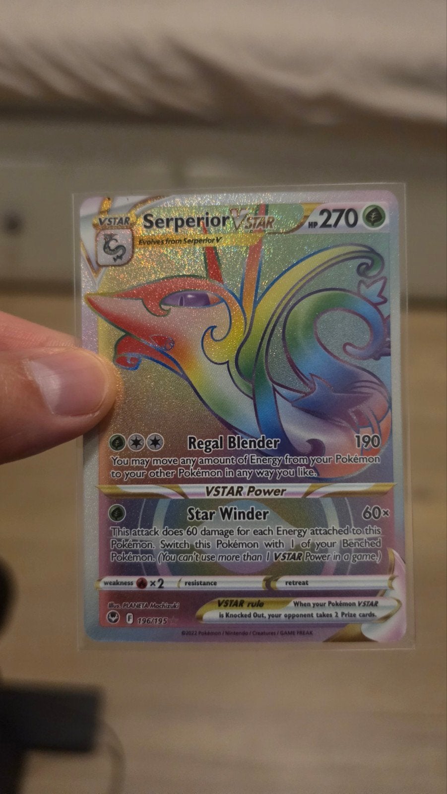 Serperior VSTAR (Rainbow Rare) - Lost Origin 196/195, Ophalen of Verzenden, Zo goed als nieuw, Losse kaart, Foil