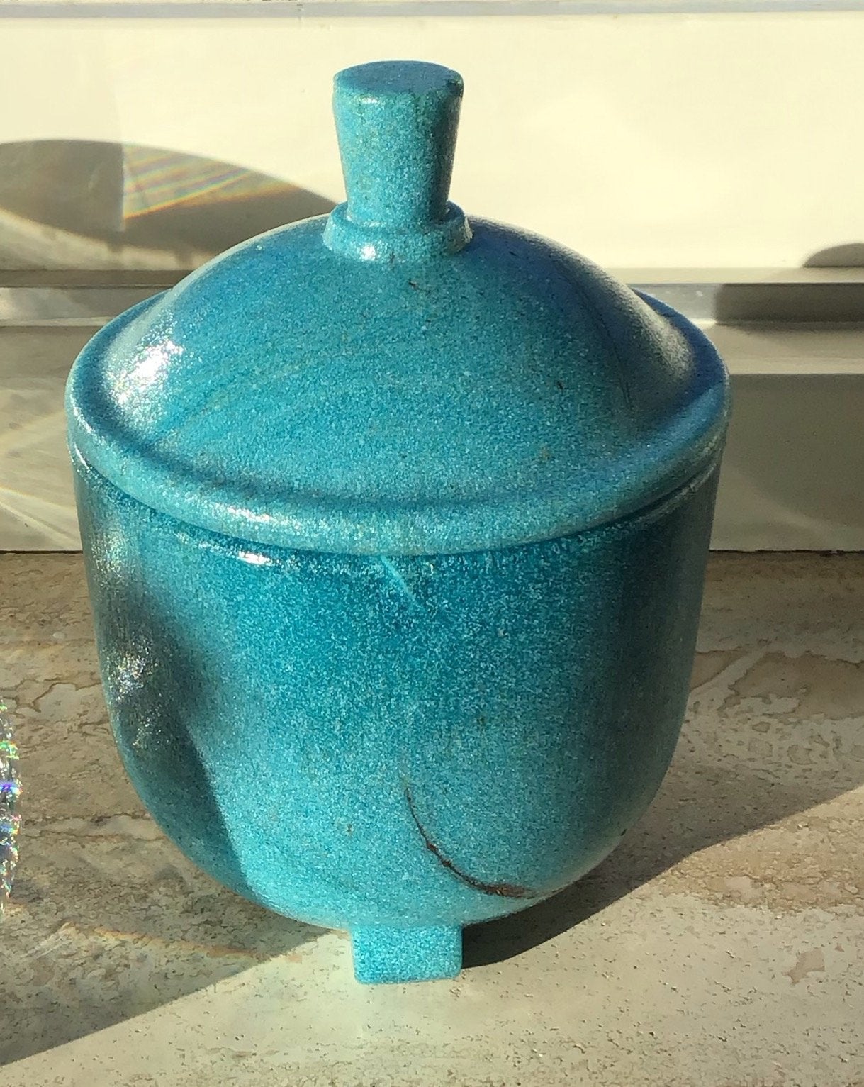 COPIER, graniver persglas jampot van rond 1928, 14,5 cm hoog, Ophalen of Verzenden