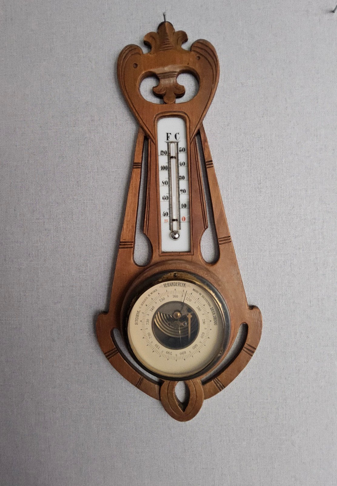 echte oude Barometer/ thermometer, Audio, Tv en Foto, Weerstations en Barometers, Ophalen of Verzenden