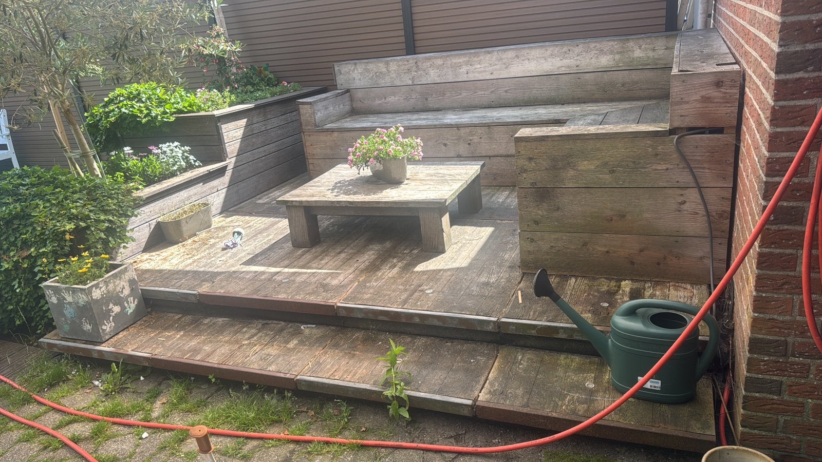 Tuinbank douglas + tafel en vlonder, Ophalen, Zo goed als nieuw, Hout