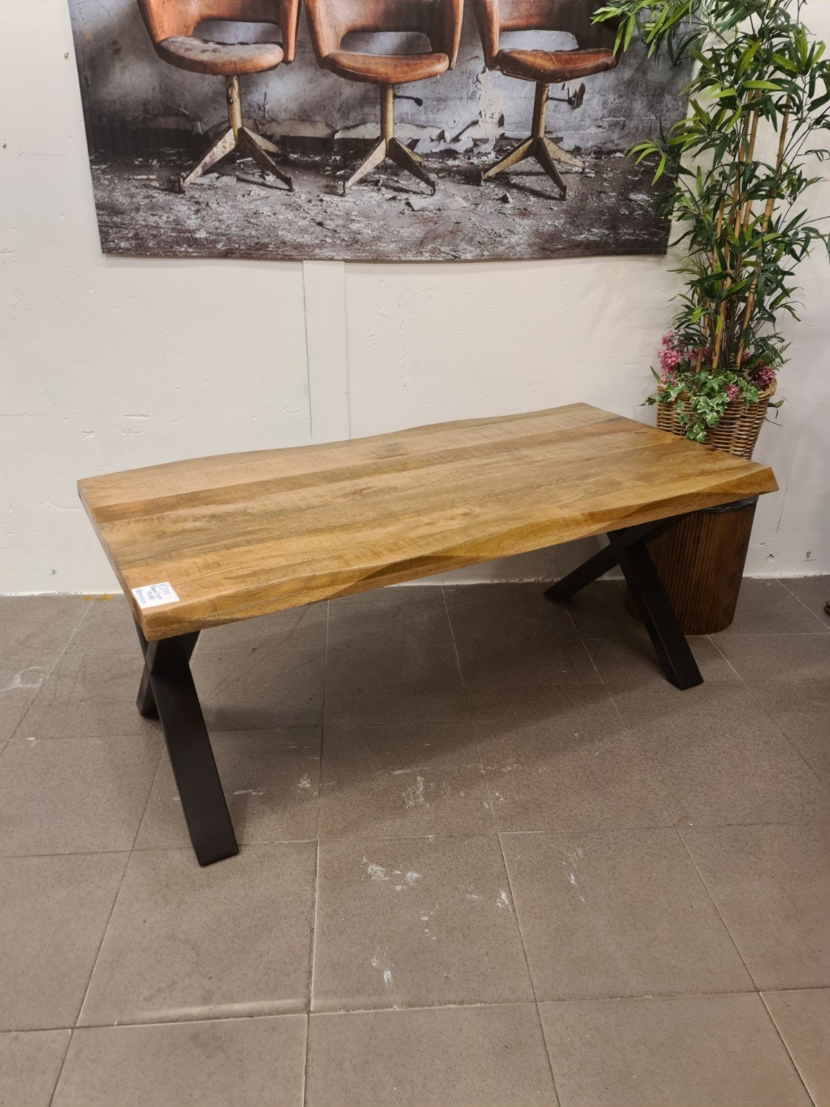 Nieuwe eettafel 180x90cm boomstam model kruispoot mangohout, Ophalen, Hout, ., Nieuw