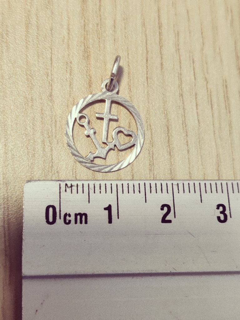zilveren kettinghanger: geloof hoop liefde, Gebruikt, Ophalen of Verzenden, Kruis of Symbool, Zilver