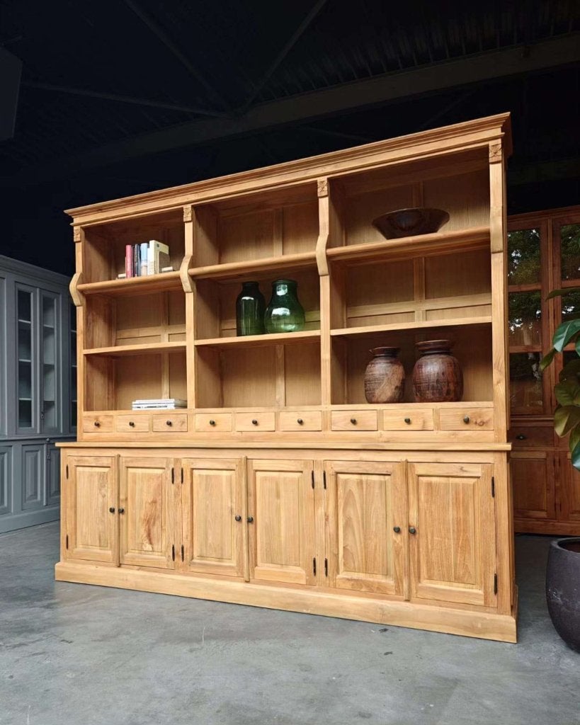 Grote / Brede teakhouten bibliotheekkast | Boekenkast #5849, Gebruikt, Met deur(en), -, 200 cm of meer