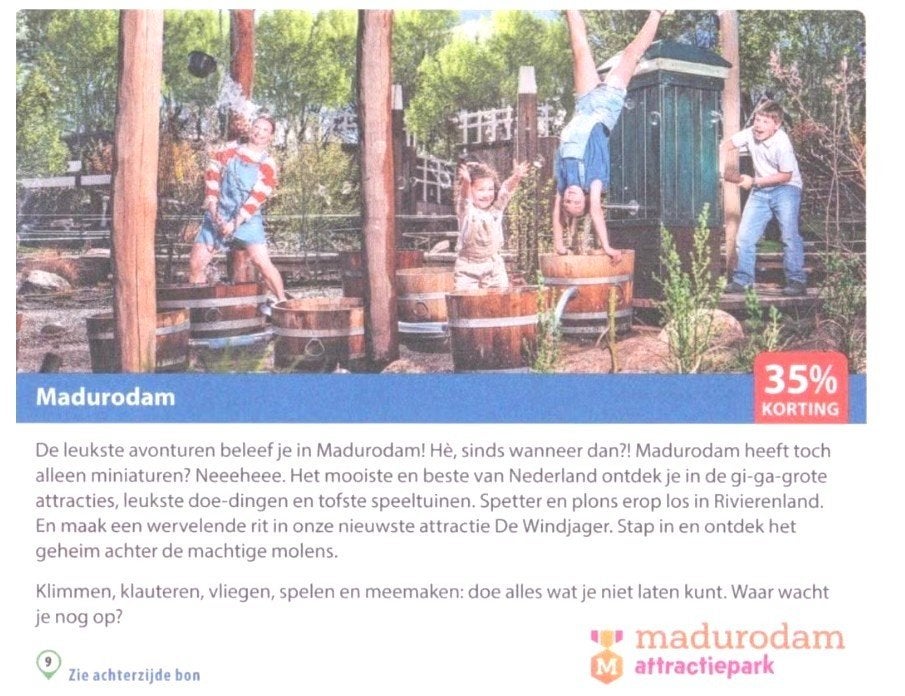 Madurodam 35% kortingslink/code, Drie personen of meer, Kortingskaart