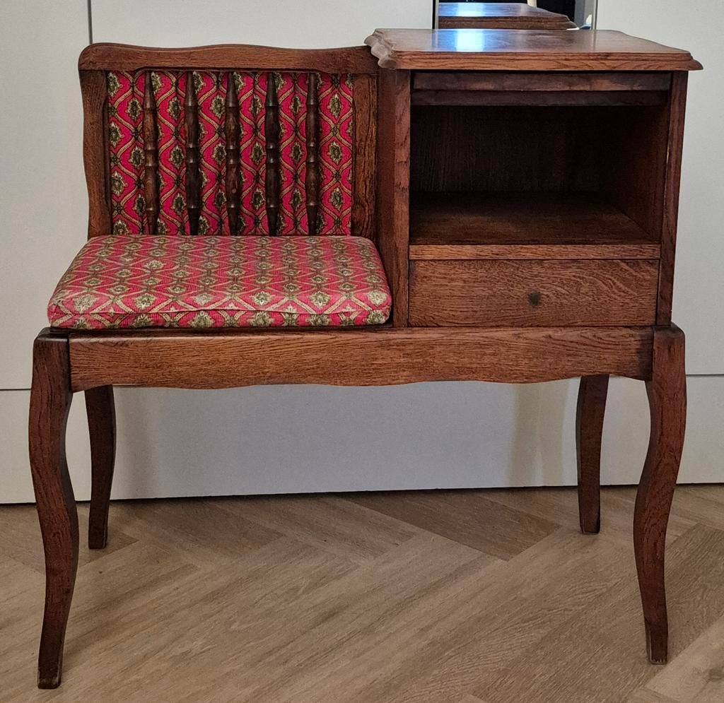 Frans antiek Telefoonbankje Originele Bekleding - Topstaat, Ophalen