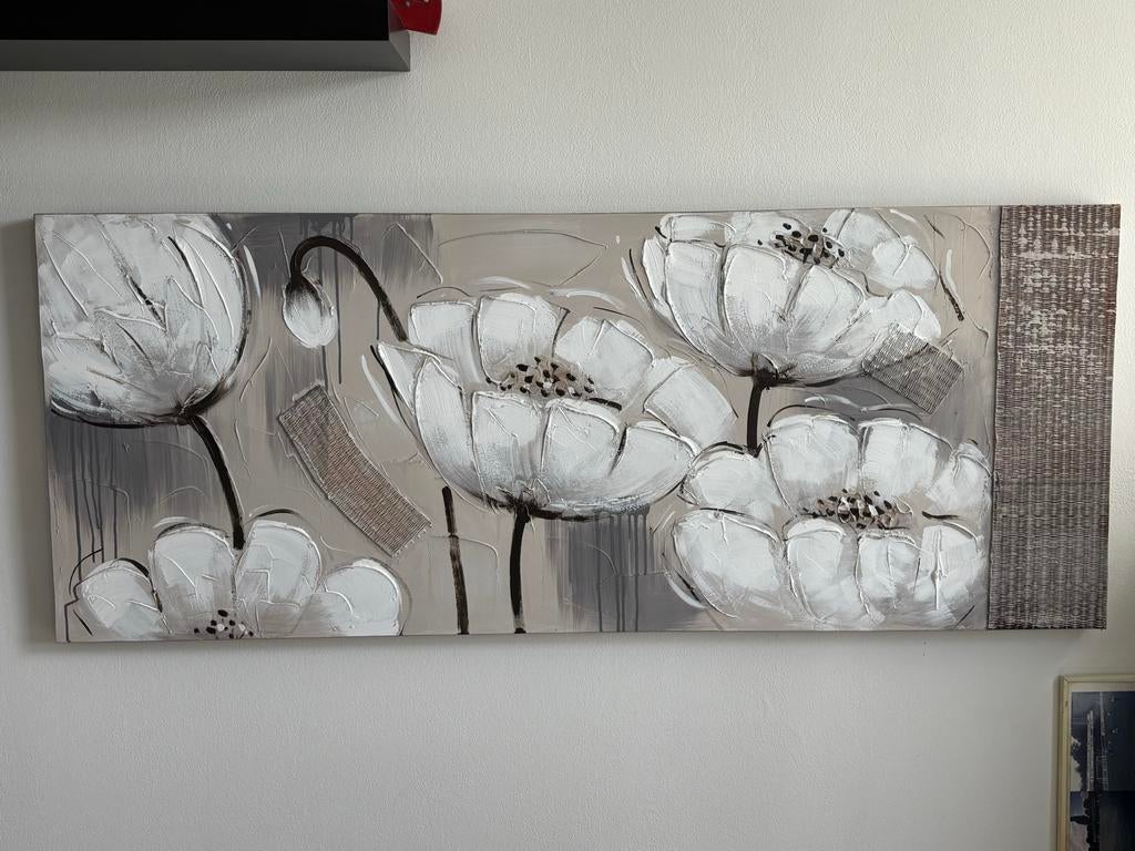 Schilderij met witte bloemen, 150x60 cm, Ophalen