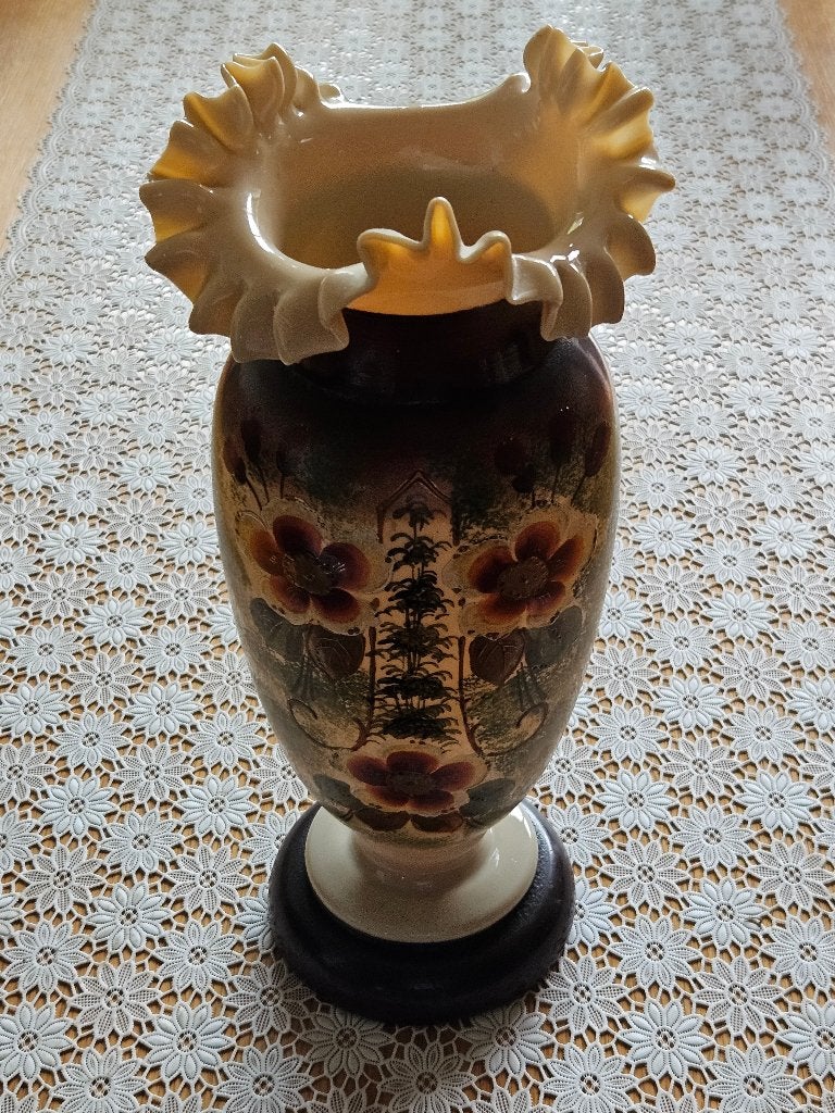 Antieke handgeschilderde Opaline vaas met bloemmotief, Ophalen of Verzenden