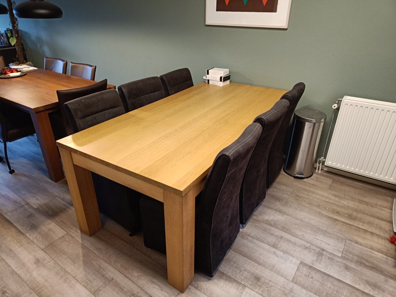 Massief houten eettafel met 6 stoelen, Huis en Inrichting, Ophalen, Gebruikt, 100 tot 150 cm, 200 cm of meer