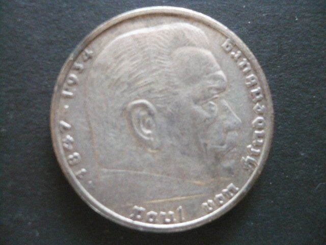 zilveren 5 mark 1936 A paul von hindenburg, Ophalen of Verzenden, Duitsland, Losse munt, Zilver