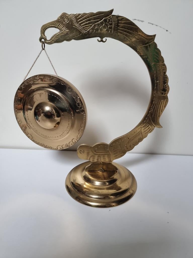 Decoratieve Messing Gong met Drakenstandaard, Antiek en Kunst, Antiek | Koper en Brons, Ophalen of Verzenden