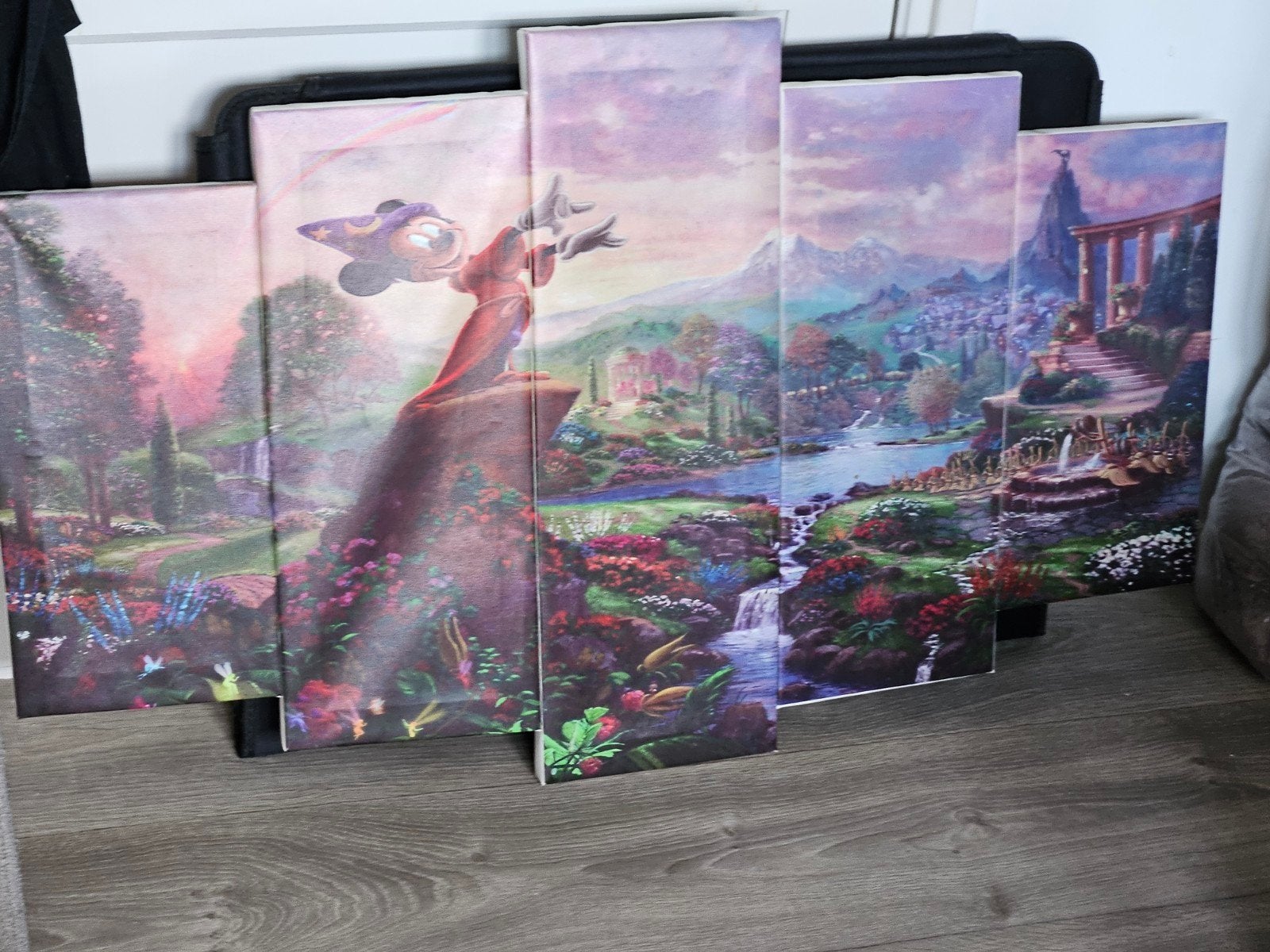 Disney Mickey Mouse Fantasia Canvasdoek - 5-delig, Verzamelen, Disney, Ophalen, Mickey Mouse, Gebruikt, Plaatje of Poster