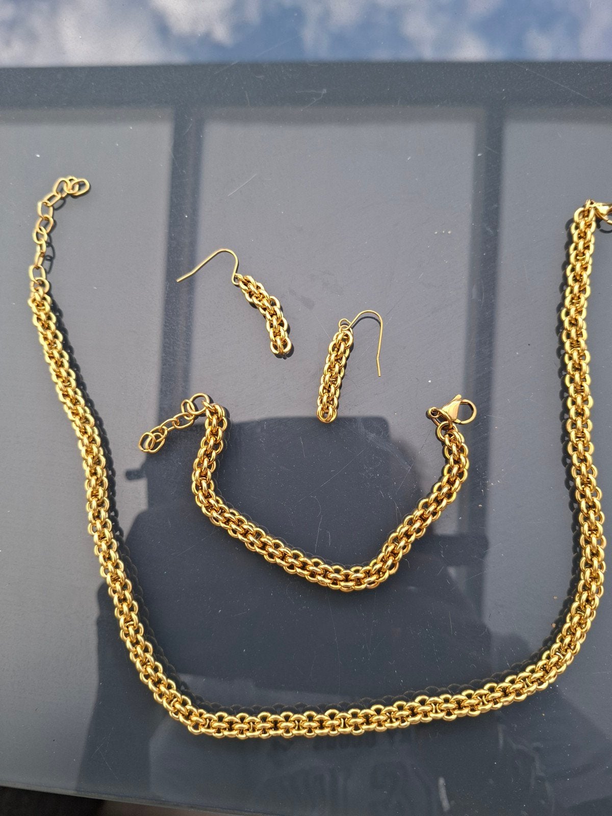 setje van lucardi roestvrijstaal goudkleurig, Sieraden, Tassen en Uiterlijk, Kettingen, Ophalen of Verzenden, Nieuw, Goud, Overige materialen