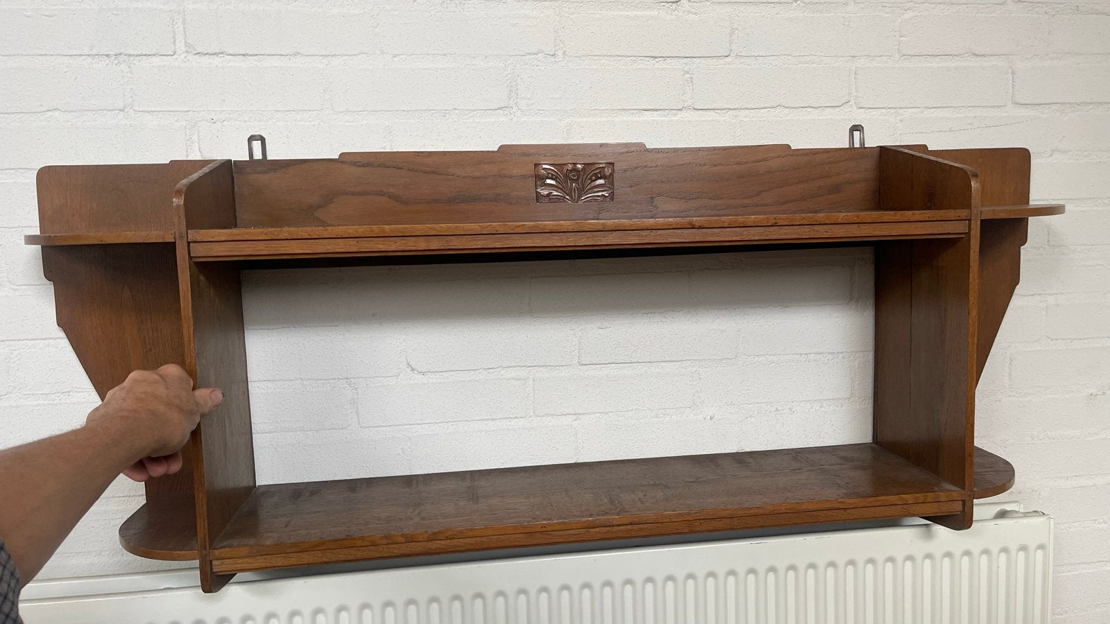 jaren‘20 Art Deco eikenhouten schap wandrek boekenrek regaal, Met plank(en), Gebruikt, 100 tot 150 cm, Eikenhout