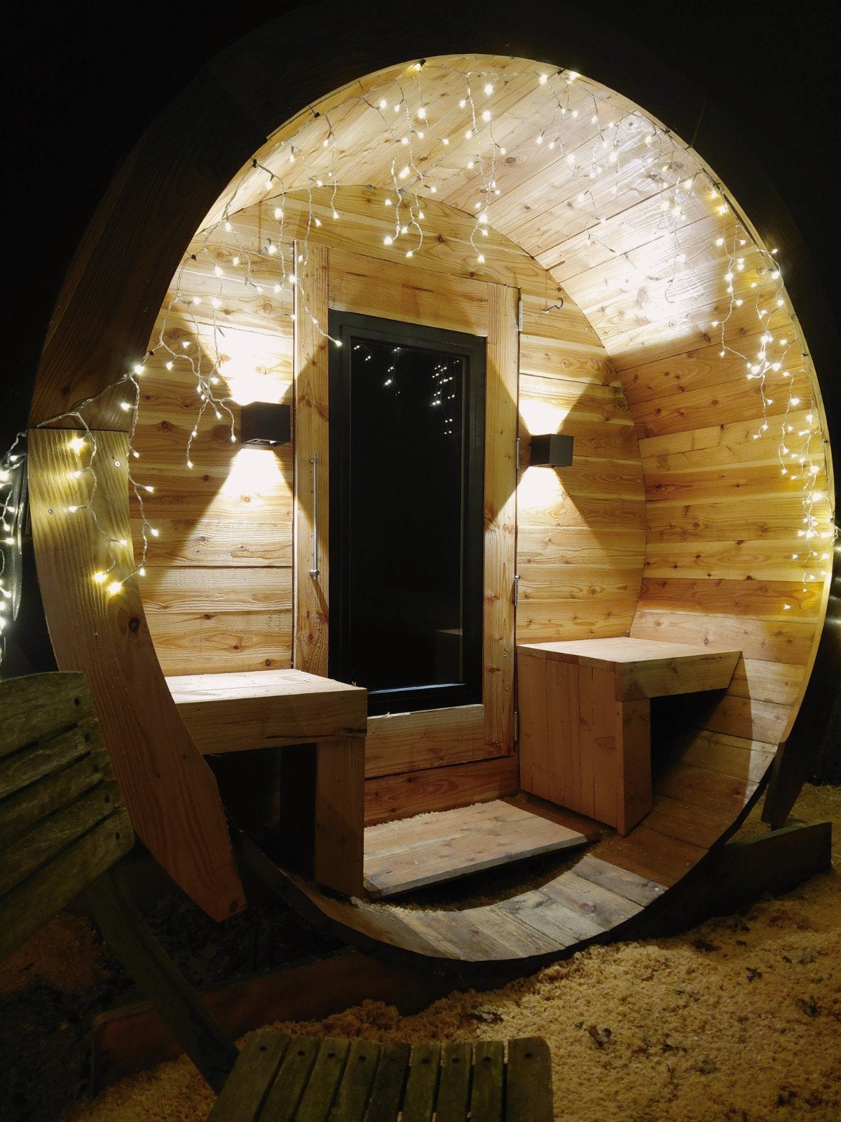 Zeer mooie Lig Sauna | barrelsauna | buiten sauna | 6 pers, Sport en Fitness, Sauna, Ophalen, Zo goed als nieuw, Fins of Traditioneel