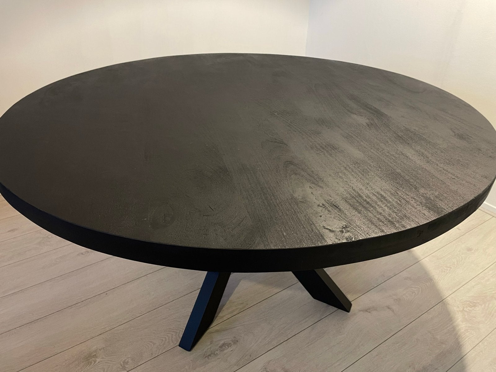 Zwarte mango eetkamertafel 150cm, Huis en Inrichting, Ophalen, 150 tot 200 cm, Rond, Tot twee personen