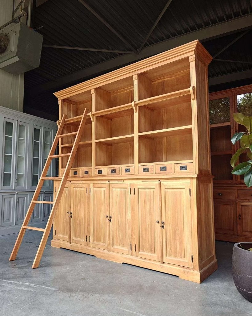Grote teakhouten boekenkast | Teak kast met ladder  #9402