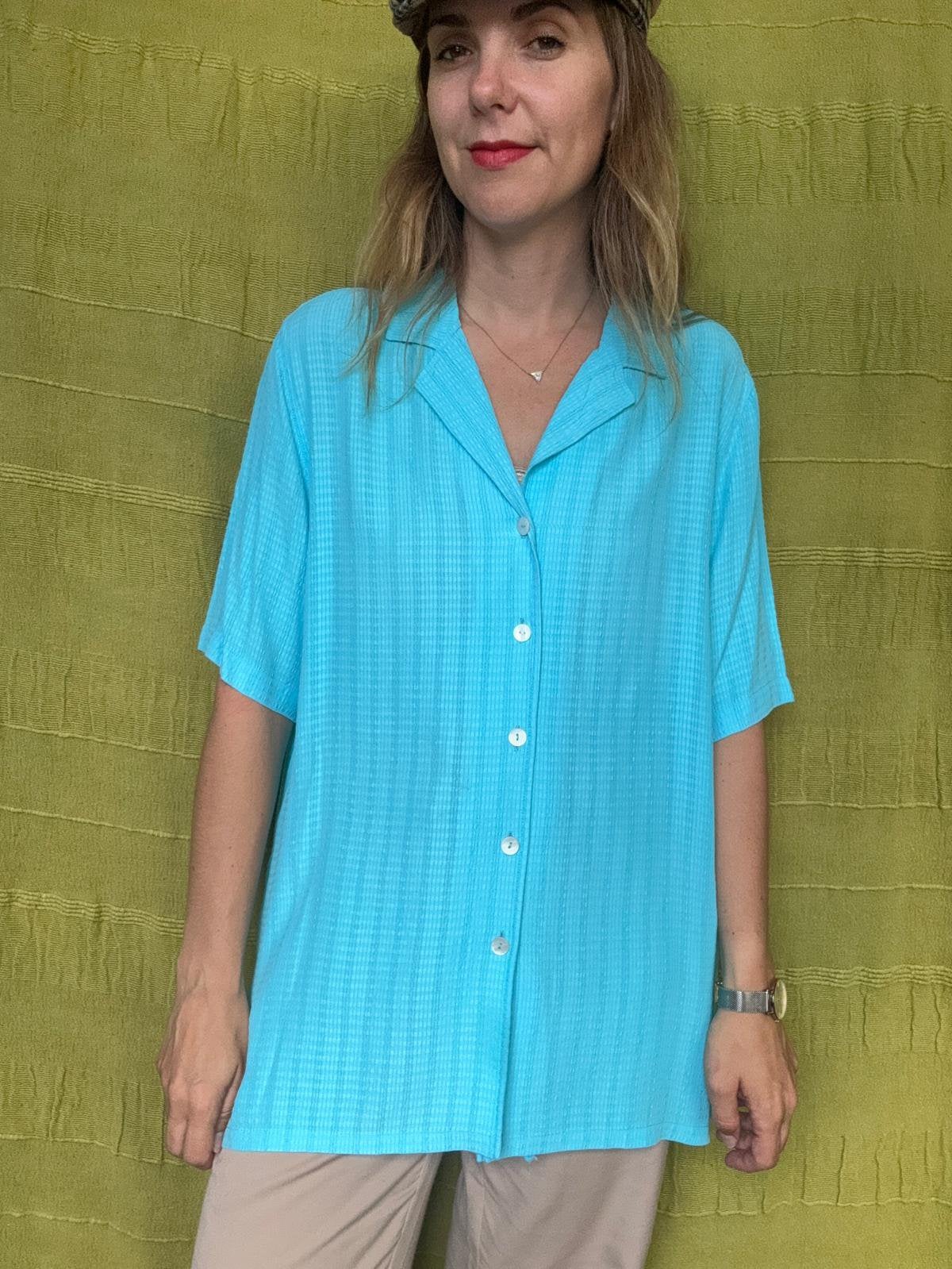 Vintage blouse / shirt - 38/M/medium, Maat 38/40 (M), Hgv, Blauw, Hgv