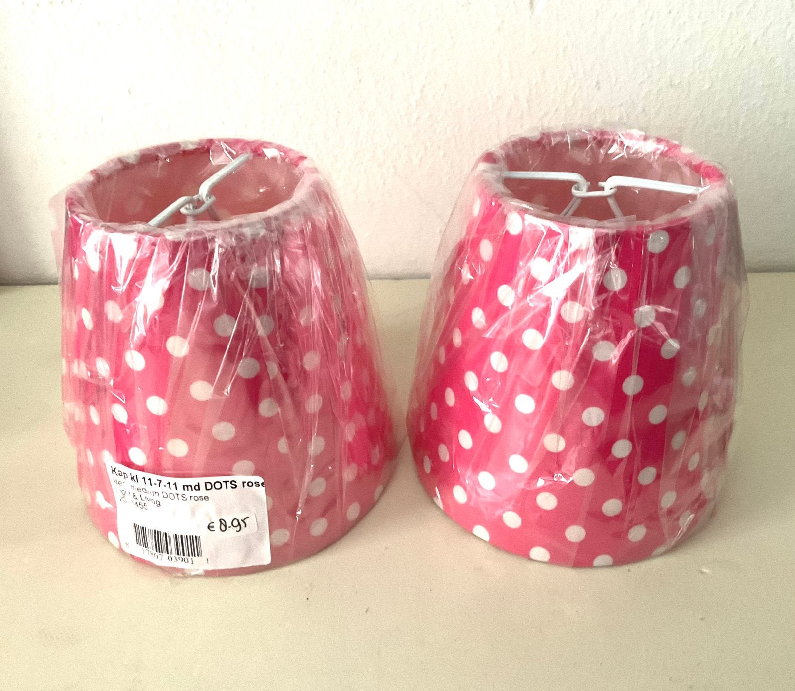 Lampenkapjes klemkapjes roze witte stip, Verzenden, Zo goed als nieuw, Roze