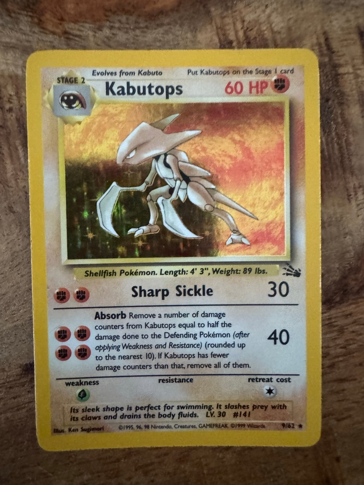 Pokémon Kabutops 9/62 Holo Fossil Set WOTC Kaart, Ophalen of Verzenden, Losse kaart, Foil