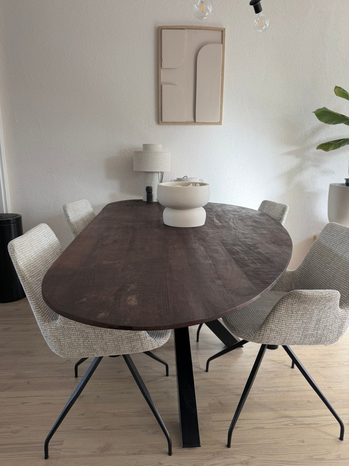 Organische eettafel ovaal rond Japandi stijl, Ophalen, Japandi, Gebruikt, 100 tot 150 cm