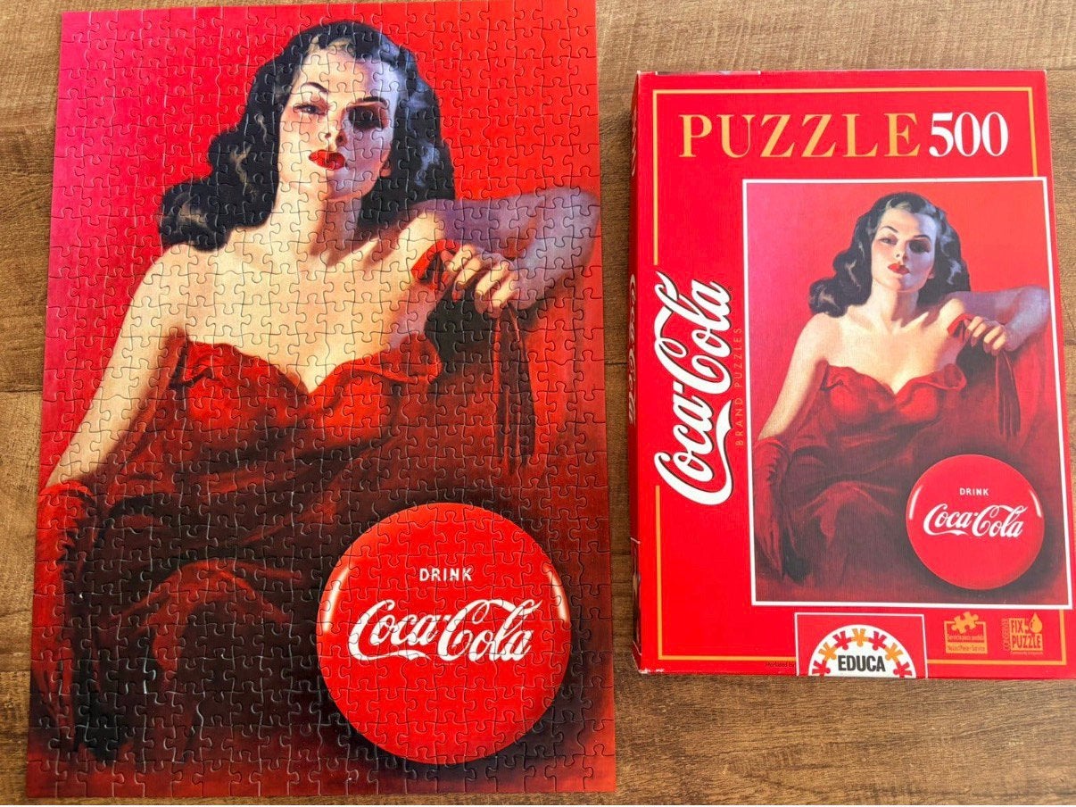Coca cola puzzel pinup girl 500 stukjes, Ophalen of Verzenden, 500 t/m 1500 stukjes, Zo goed als nieuw