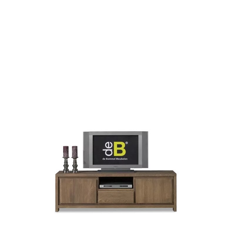 Eikenhouten TV-meubel met opbergruimte, Ophalen, Gebruikt, 100 tot 150 cm, Eikenhout