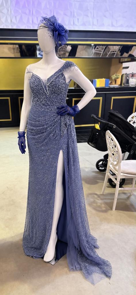 Blauw/lila met glitters, Kleding | Dames, Gelegenheidskleding, Maat 38/40 (M), Galajurk, Blauw, Ophalen of Verzenden