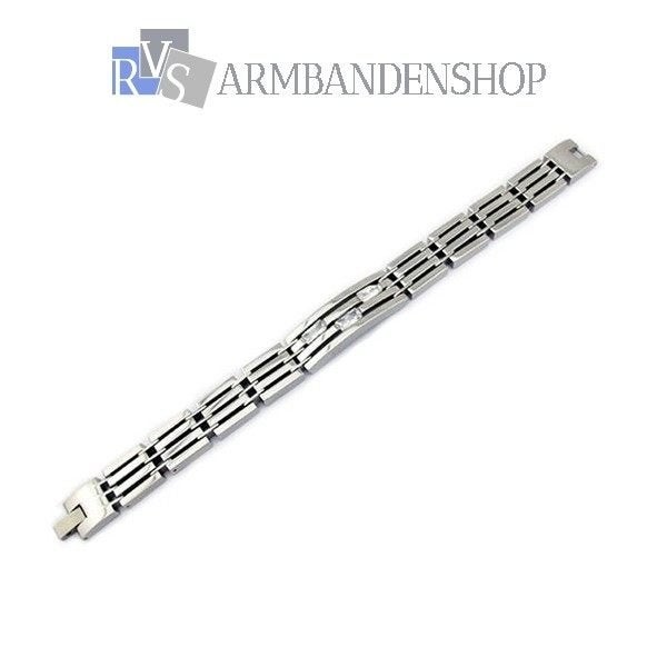 Rvs zilver staal sieraden heren armband edelstaal baquet, Verzenden, Nieuw, Zilver, Staal