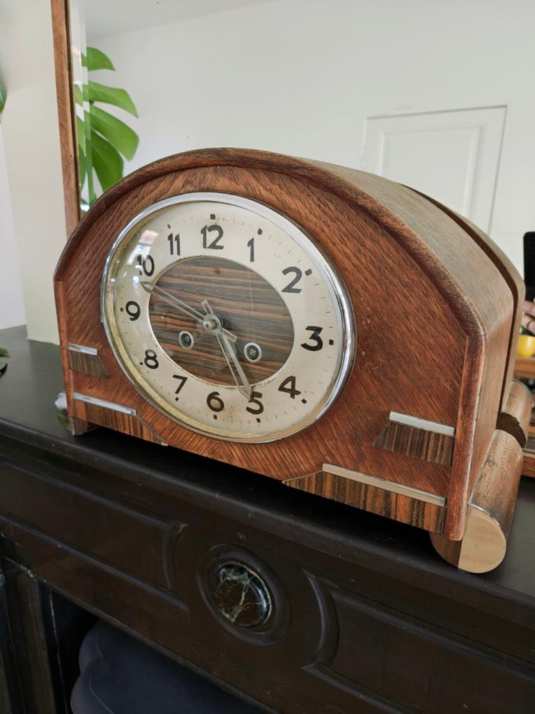 Mooie schouw pendule klok Jaren '30, Antiek en Kunst, Antiek | Klokken, Ophalen of Verzenden