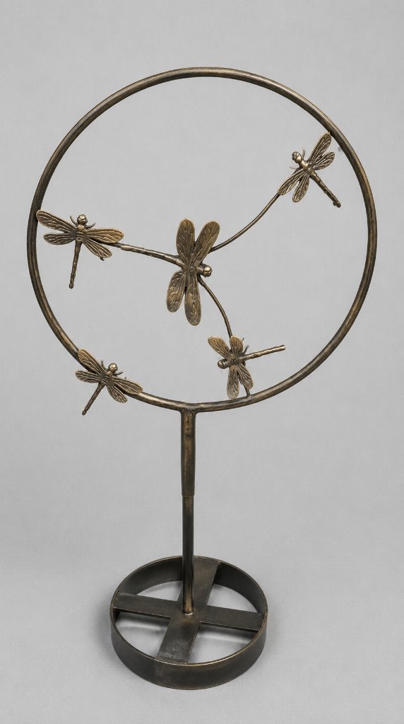 BRONZEN CIRKEL MET 5 LIBELLES / / opruiming