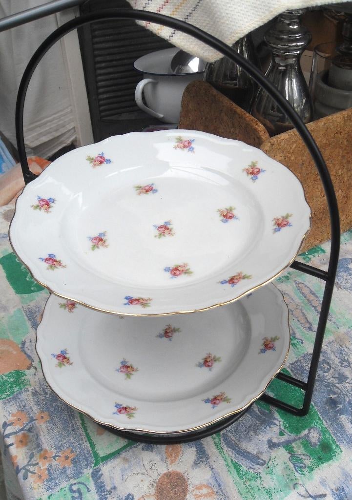 oude borden porselein/ etagere, Huis en Inrichting, Woonaccessoires | Etagères, Ophalen of Verzenden, Zo goed als nieuw