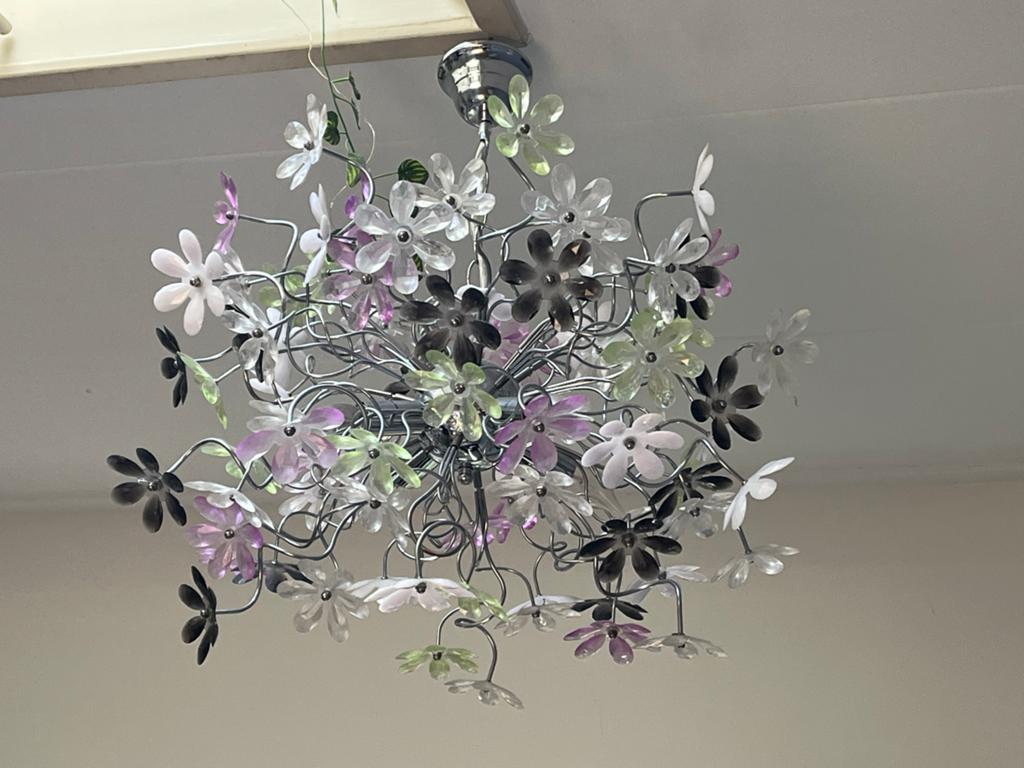 Bloemen Kroonluchter - Speelse Hanglamp, Ophalen, Gebruikt, Kunststof, 50 tot 75 cm