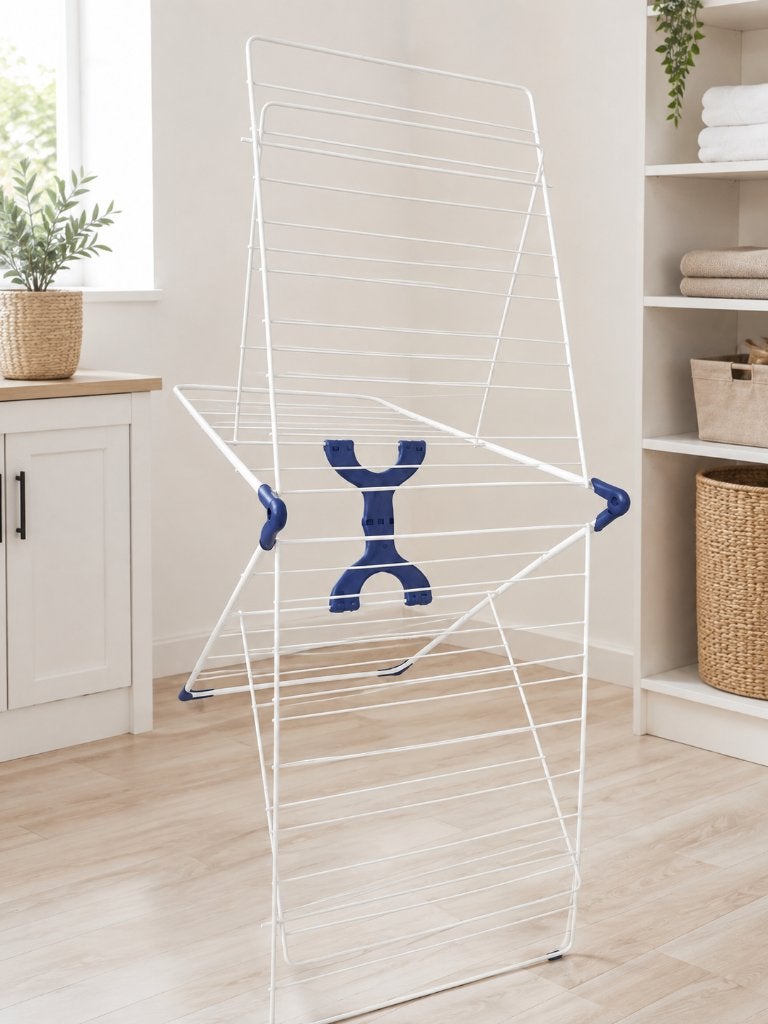 Opvouwbaar wasrek droogrek met meerdere niveaus wit blauw, Tuin en Terras, Droogmolens en Wasrekken, Ophalen, Zo goed als nieuw