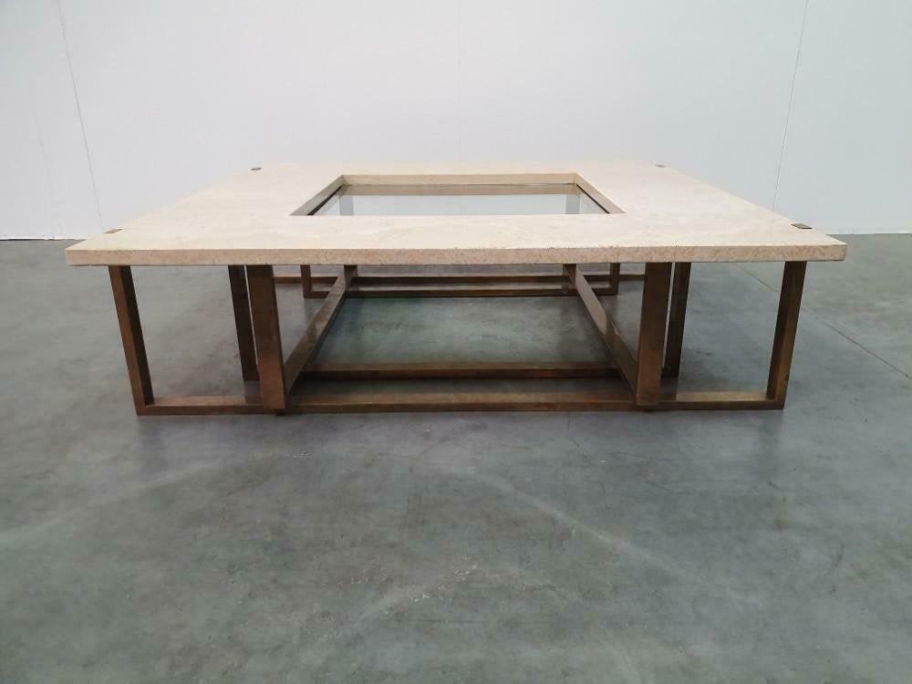 Maison Jansen travertin messing glas vintage 60's, Ophalen, Tafel, Gesigneerd