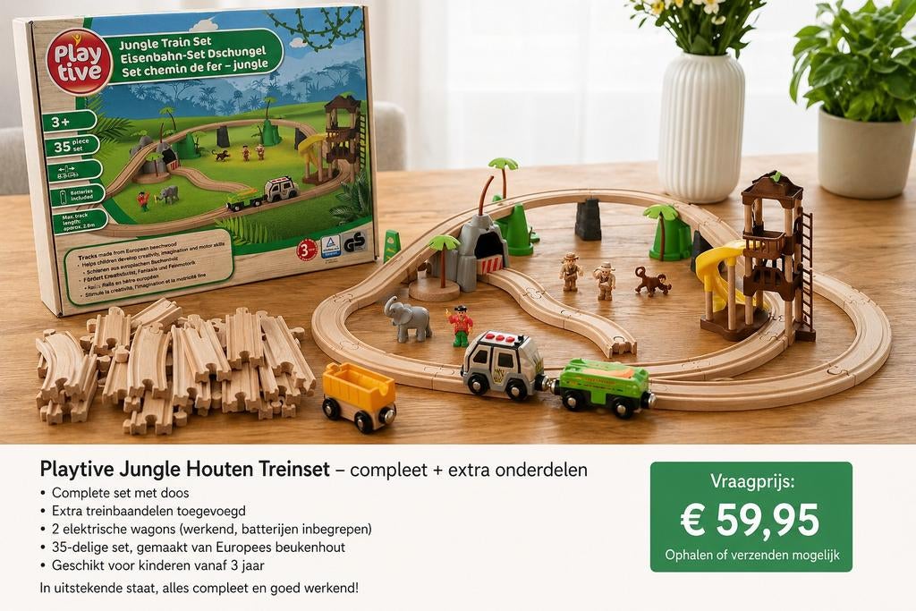 Playtive Jungle Houten Treinset - Compleet met Extra's, Ophalen, Zo goed als nieuw