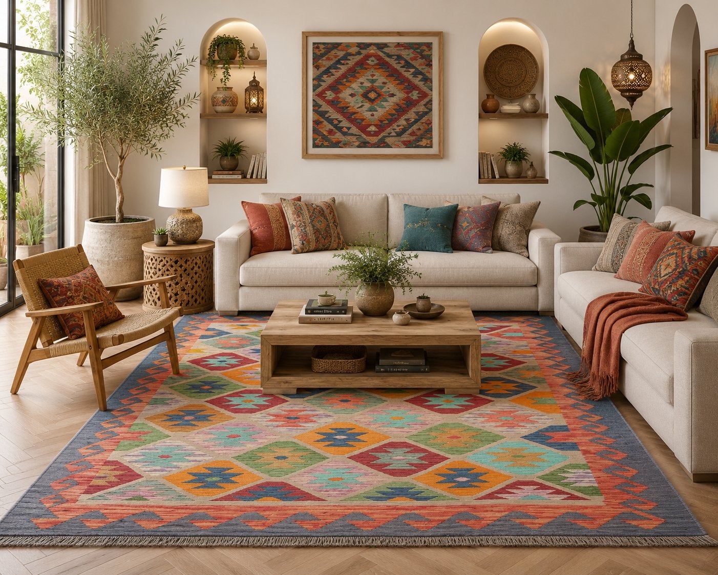 200x150 cm Handgeweven Traditioneel Kelim Vloerkleed Wol, Beige, 150 tot 200 cm, Nieuw, Ophalen of Verzenden