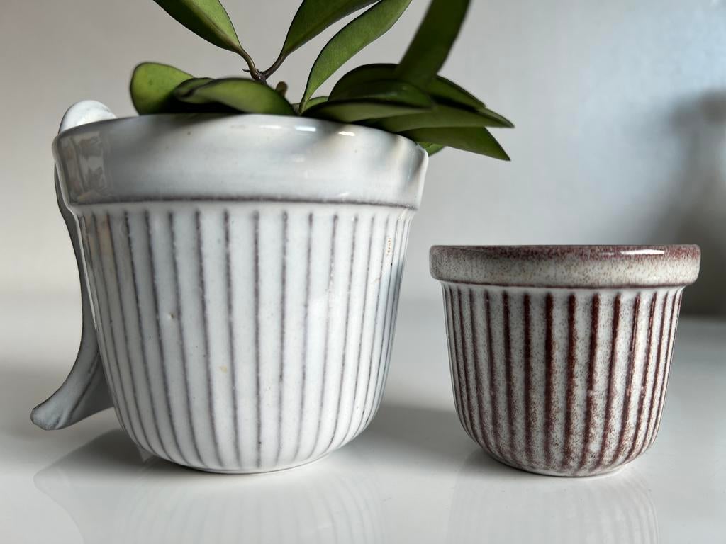 2 Vintage Westraven Hangbloempot Cactuspot Wit Choco 60’s, Ophalen of Verzenden