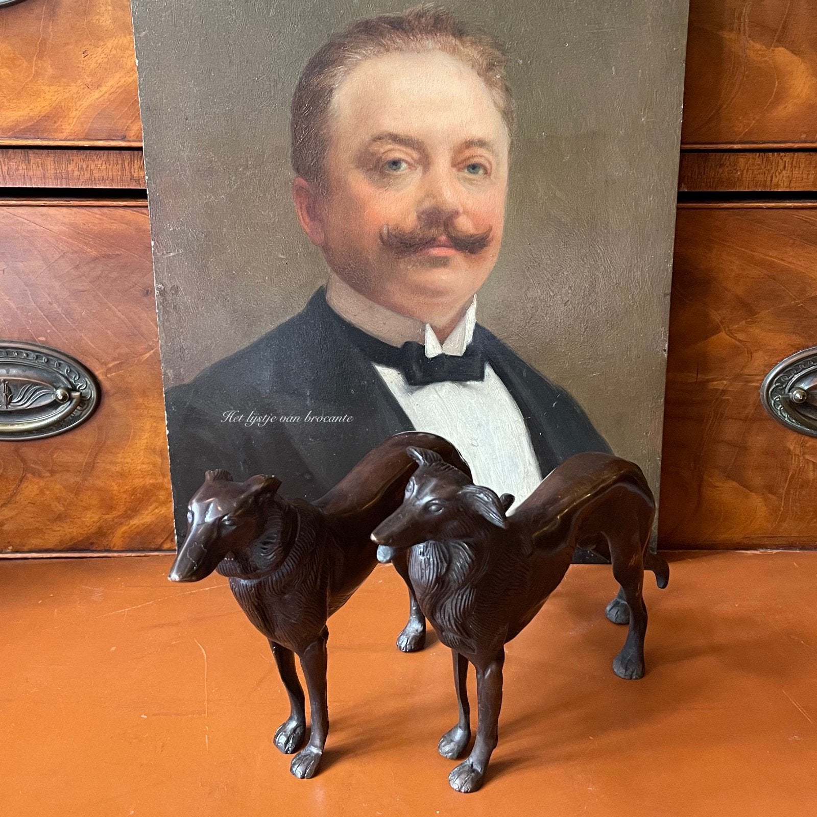 Engels antiek paar bronsen Greyhounds, Ophalen of Verzenden