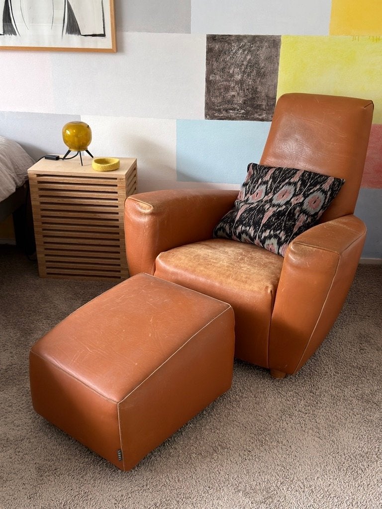 Label Longa fauteuil met hocker, Ophalen, Modern design, Gebruikt, 50 tot 75 cm