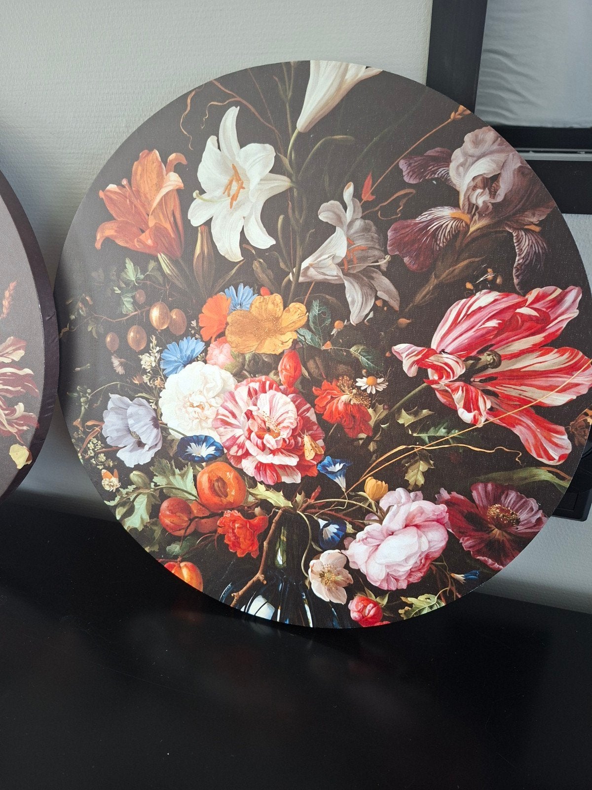 Set van 2 ronde bloemenprints op canvas, Huis en Inrichting, Minder dan 50 cm, Ophalen of Verzenden, 5 – 50, Print