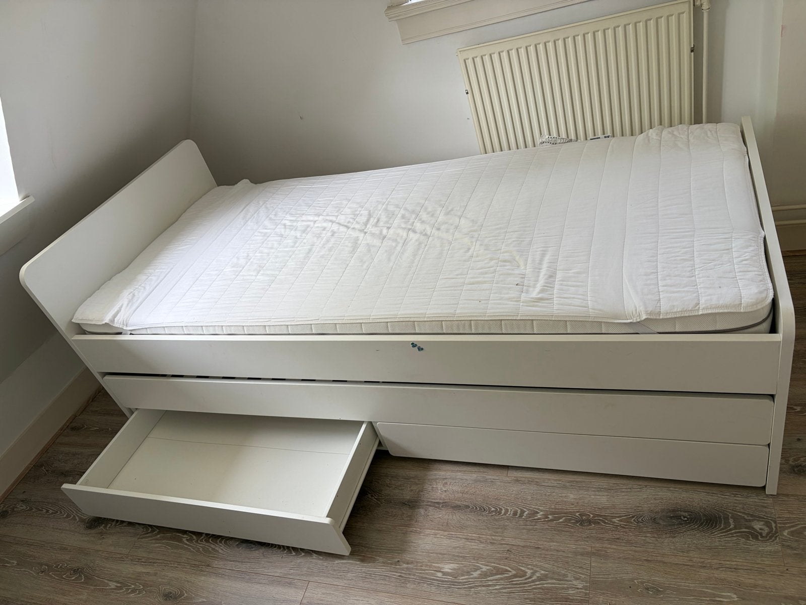 IKEA Hemnes bedbank met 2 lades en uitschuifbaar bed, Ophalen, Gebruikt, 90 cm, Eenpersoons