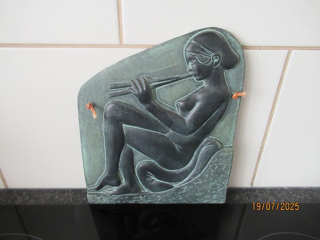 OUDE PLAQUETTE FLUITSPELER-ART DECO STIJL -GREECE/GRIEKELAND, Antiek en Kunst, Ophalen of Verzenden