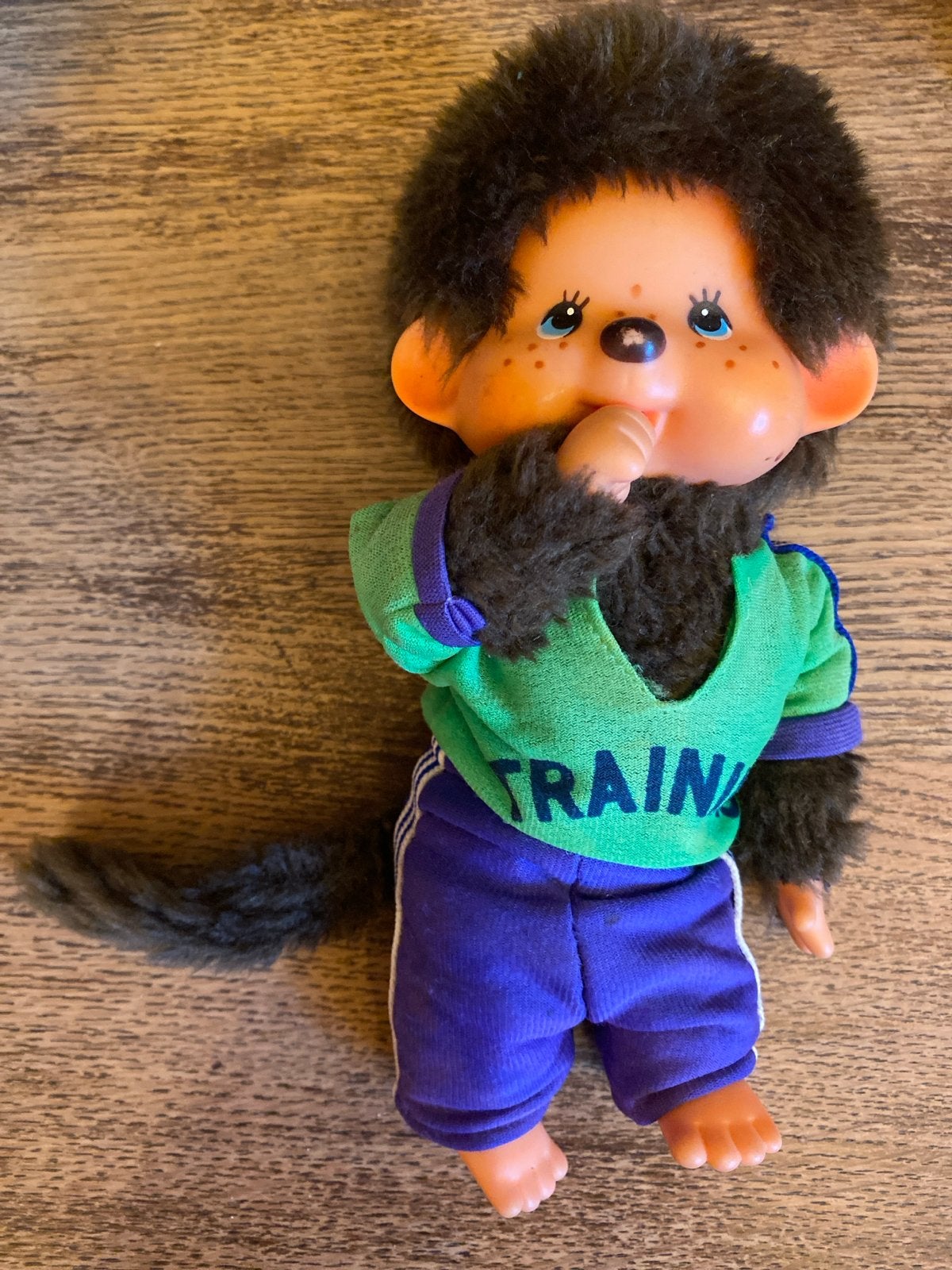Vintage Monchhichi aapje in sportkleding, Kinderen en Baby's, Speelgoed | Knuffels en Pluche, Gebruikt, Overige merken, Overige karakters